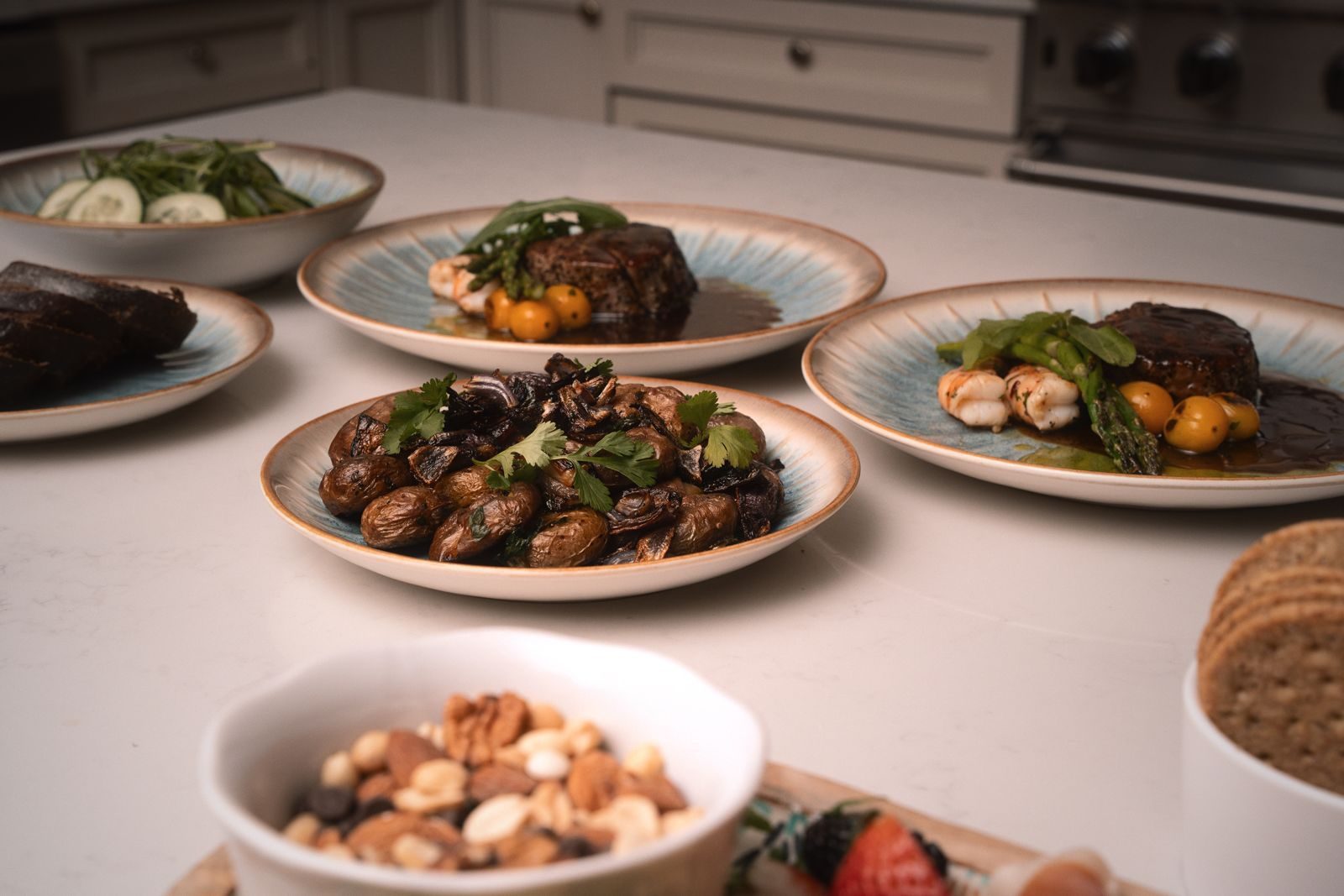 Asian dishes made for sharing on a villa table